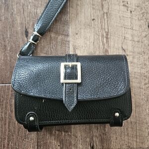 Chic Black Leather Mini Bag with Silver Buckle